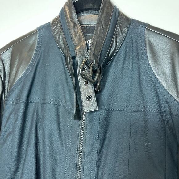 Rock and Republic Jacket Women's Small Leather Cotton Canvas Black Bomber - Picture 8 of 11